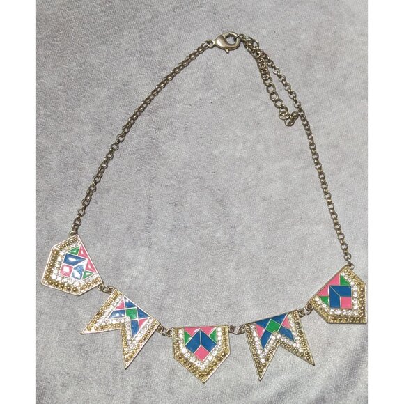 Retro Glam Rainbow Geometric Statement Necklace - Picture 8 of 8